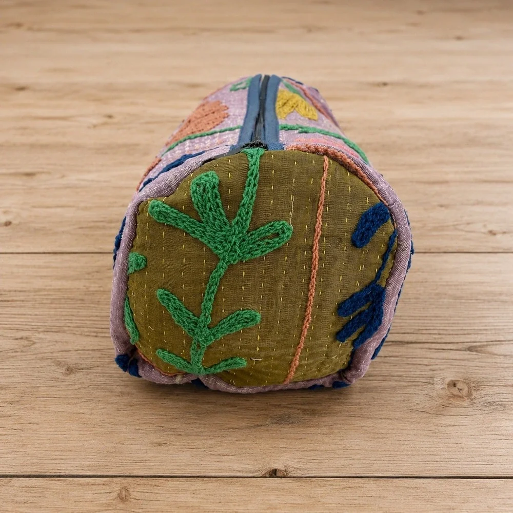 Kantha Quilted Embroidered Pouch Bag Accessories Travel Toiletry Utility Boho